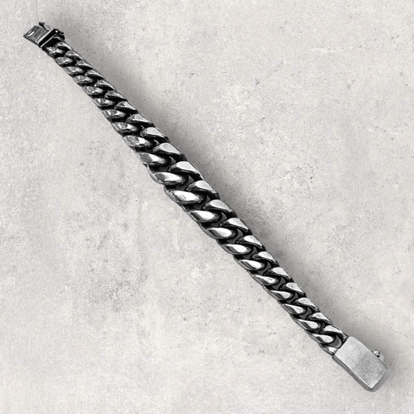 925 Sterling Silver Graduated Cuban Curb Link Heavy Bracelet - Picture 3 of 4